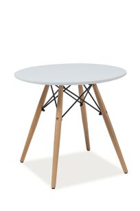 Stolik okrągły drewniane nogi DSW 60 cm biały-buk naturalny