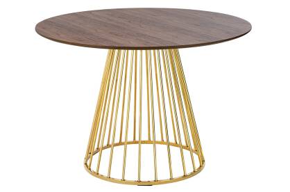 Stół okrągły metalowa podstawa GLAM WALNUT 110 cm orzechowy-złoty