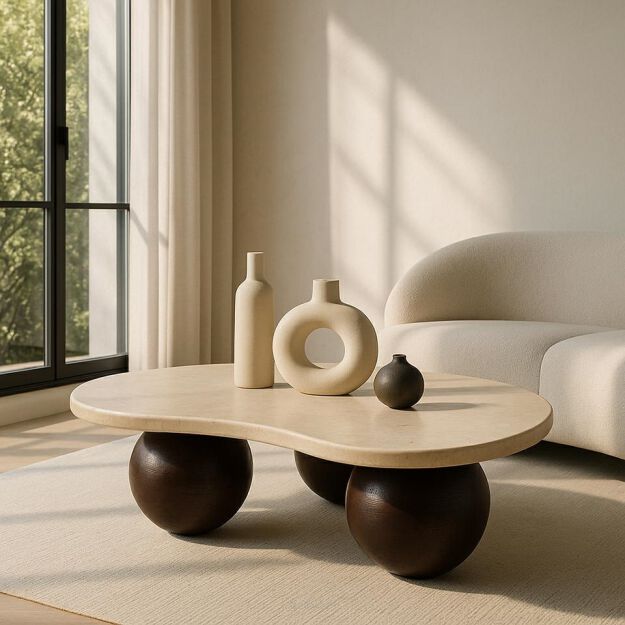 MaMaison stolik kawowy ORGANIC trawertyn  / drewno